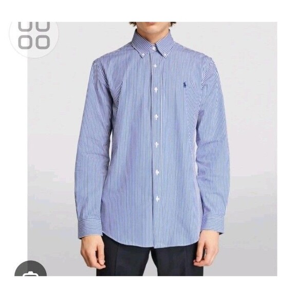 Polo Ralph Lauren Shirt Men Size 34-35 Classic Fit Blue Striped Button Down - Picture 1 of 10